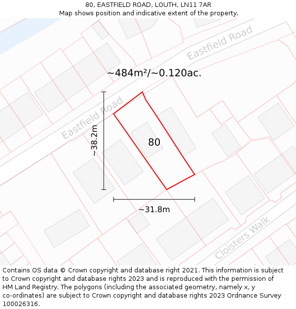 80, EASTFIELD ROAD, LOUTH, LN11 7AR: Plot and title map