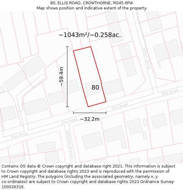 80, ELLIS ROAD, CROWTHORNE, RG45 6PW: Plot and title map