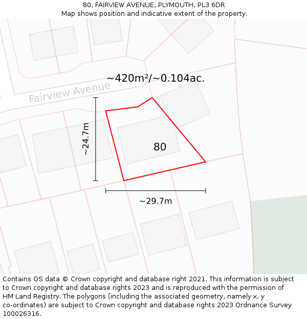 80, FAIRVIEW AVENUE, PLYMOUTH, PL3 6DR: Plot and title map