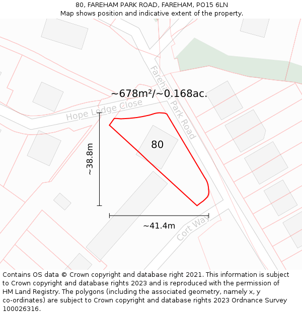 80, FAREHAM PARK ROAD, FAREHAM, PO15 6LN: Plot and title map