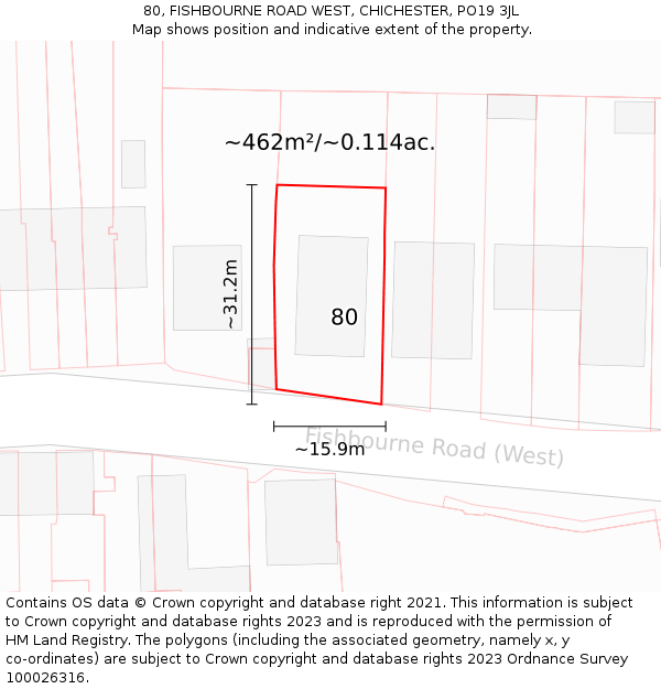 80, FISHBOURNE ROAD WEST, CHICHESTER, PO19 3JL: Plot and title map