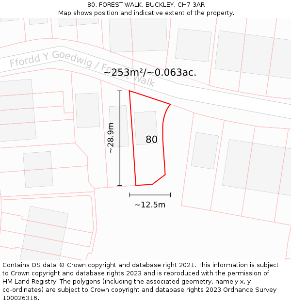 80, FOREST WALK, BUCKLEY, CH7 3AR: Plot and title map