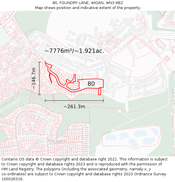 80, FOUNDRY LANE, WIGAN, WN3 6BZ: Plot and title map