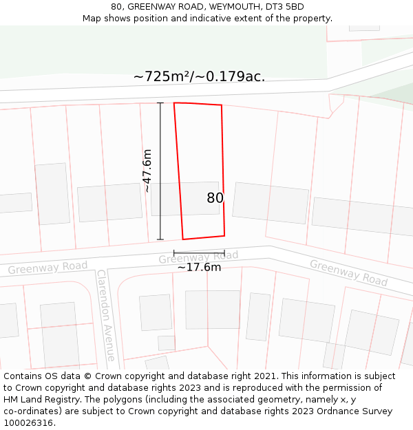 80, GREENWAY ROAD, WEYMOUTH, DT3 5BD: Plot and title map