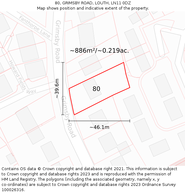 80, GRIMSBY ROAD, LOUTH, LN11 0DZ: Plot and title map