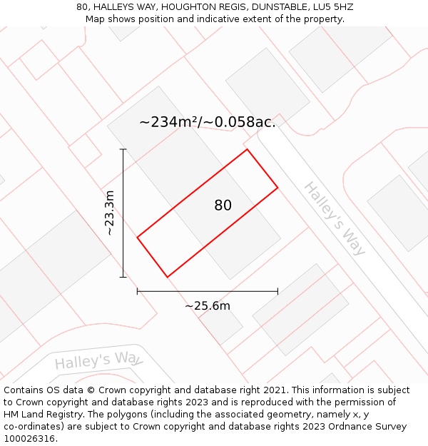 80, HALLEYS WAY, HOUGHTON REGIS, DUNSTABLE, LU5 5HZ: Plot and title map