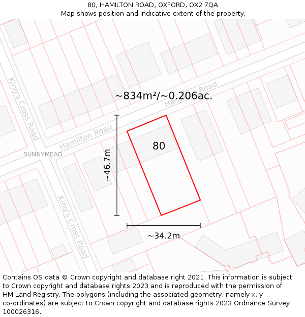 80, HAMILTON ROAD, OXFORD, OX2 7QA: Plot and title map