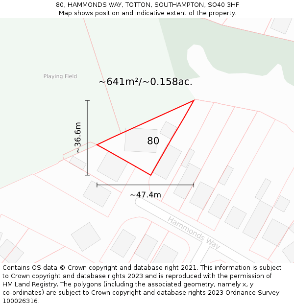 80, HAMMONDS WAY, TOTTON, SOUTHAMPTON, SO40 3HF: Plot and title map