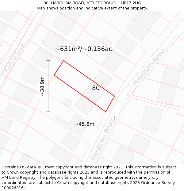 80, HARGHAM ROAD, ATTLEBOROUGH, NR17 2HG: Plot and title map
