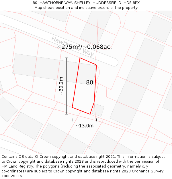 80, HAWTHORNE WAY, SHELLEY, HUDDERSFIELD, HD8 8PX: Plot and title map