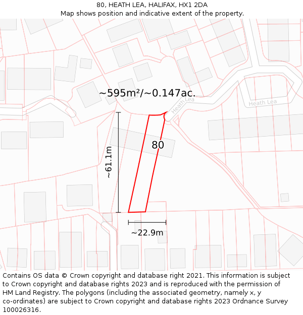 80, HEATH LEA, HALIFAX, HX1 2DA: Plot and title map