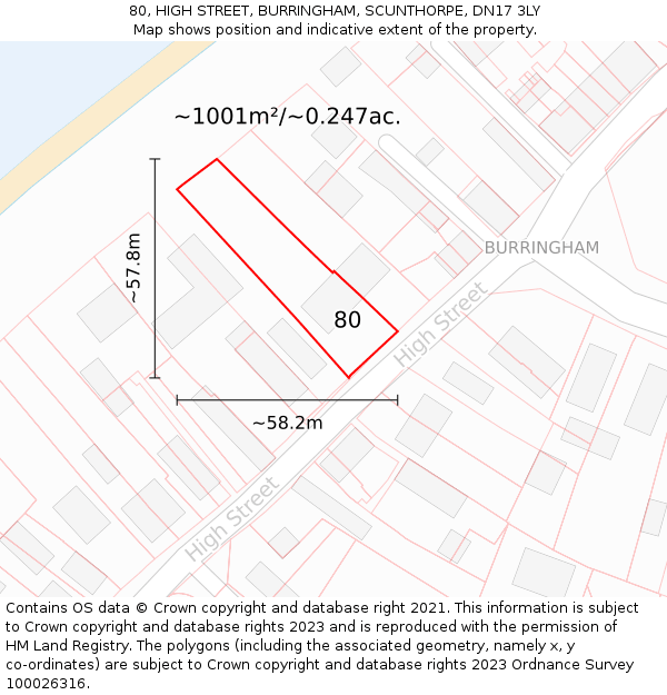 80, HIGH STREET, BURRINGHAM, SCUNTHORPE, DN17 3LY: Plot and title map