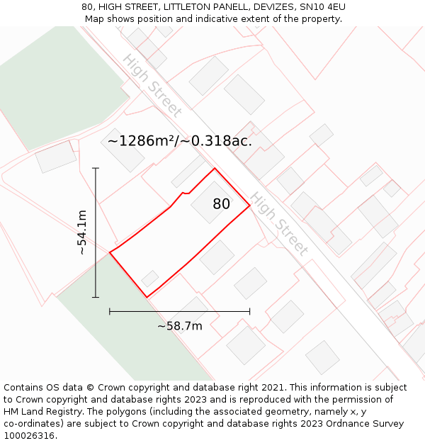 80, HIGH STREET, LITTLETON PANELL, DEVIZES, SN10 4EU: Plot and title map