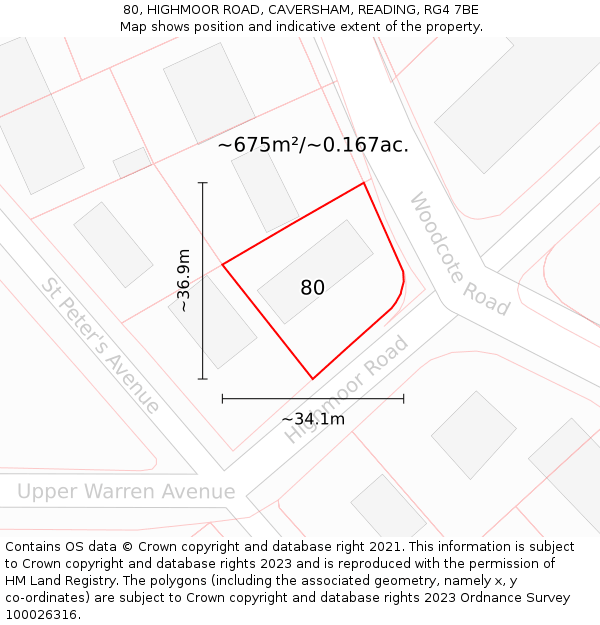 80, HIGHMOOR ROAD, CAVERSHAM, READING, RG4 7BE: Plot and title map