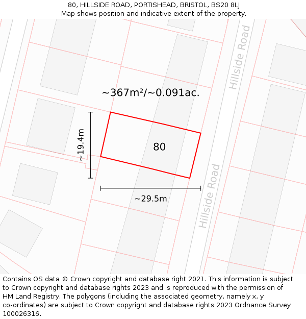 80, HILLSIDE ROAD, PORTISHEAD, BRISTOL, BS20 8LJ: Plot and title map