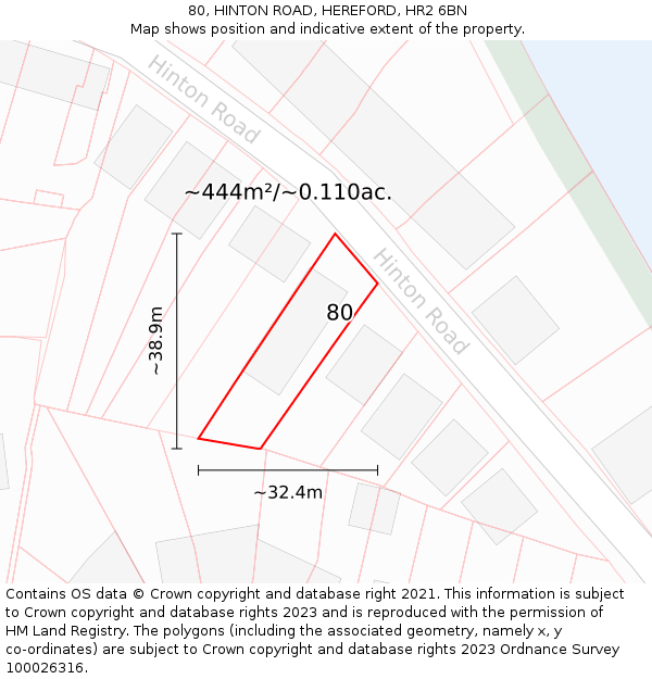 80, HINTON ROAD, HEREFORD, HR2 6BN: Plot and title map