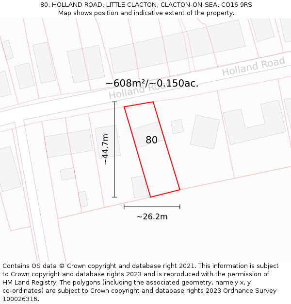 80, HOLLAND ROAD, LITTLE CLACTON, CLACTON-ON-SEA, CO16 9RS: Plot and title map