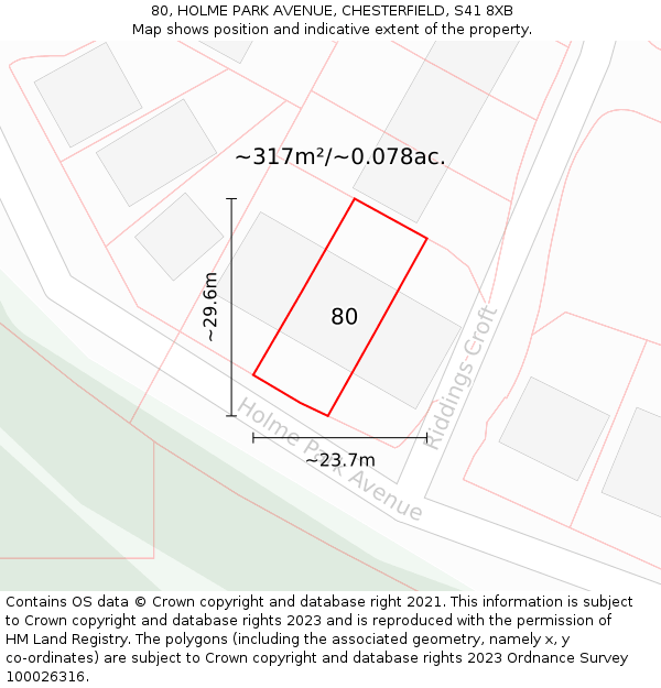 80, HOLME PARK AVENUE, CHESTERFIELD, S41 8XB: Plot and title map