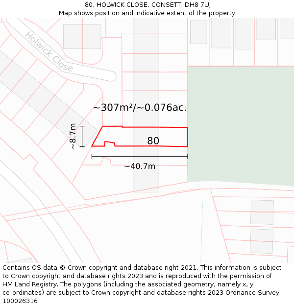 80, HOLWICK CLOSE, CONSETT, DH8 7UJ: Plot and title map