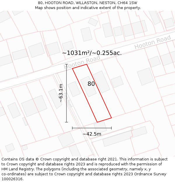 80, HOOTON ROAD, WILLASTON, NESTON, CH64 1SW: Plot and title map