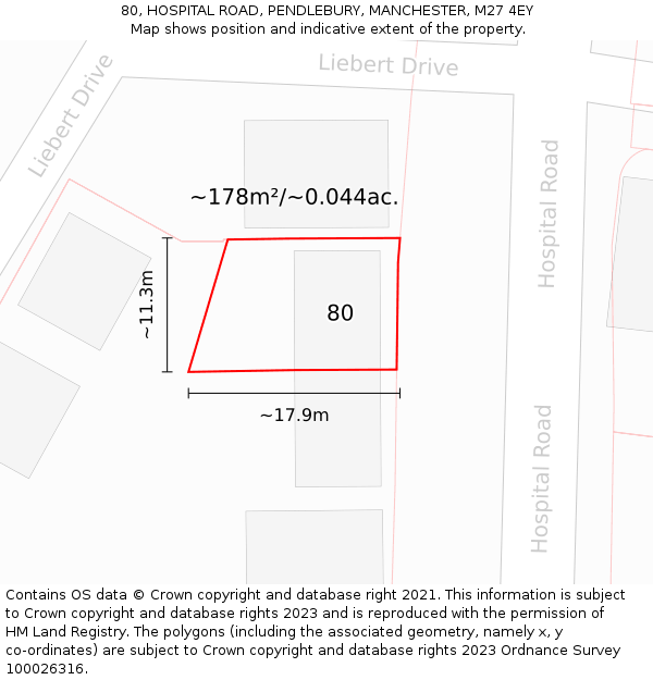 80, HOSPITAL ROAD, PENDLEBURY, MANCHESTER, M27 4EY: Plot and title map