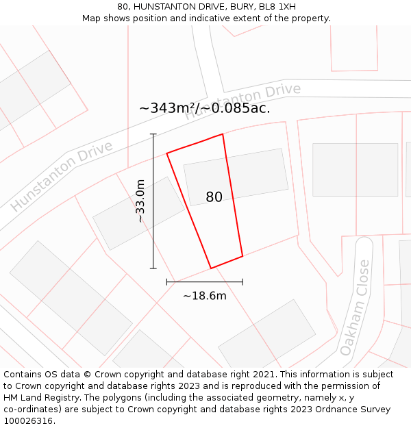 80, HUNSTANTON DRIVE, BURY, BL8 1XH: Plot and title map