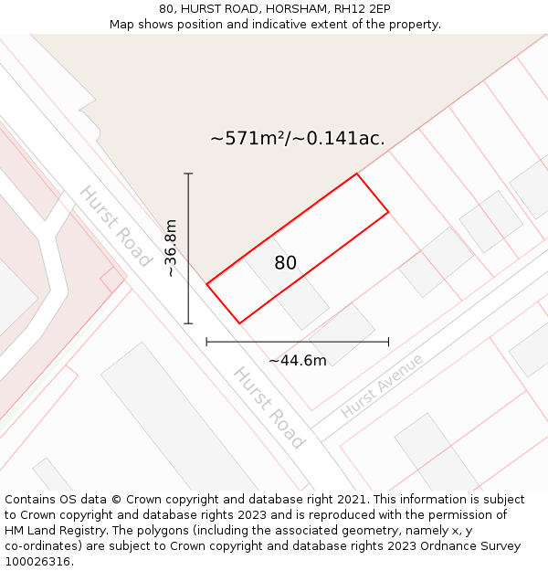 80, HURST ROAD, HORSHAM, RH12 2EP: Plot and title map