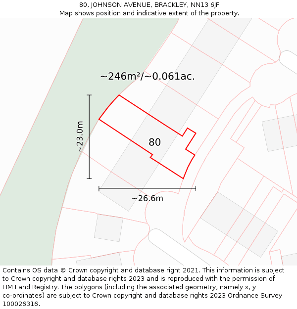 80, JOHNSON AVENUE, BRACKLEY, NN13 6JF: Plot and title map