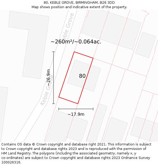 80, KEBLE GROVE, BIRMINGHAM, B26 3DD: Plot and title map