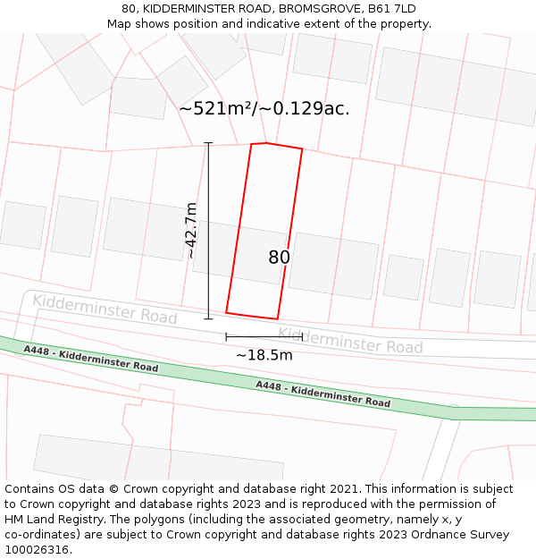 80, KIDDERMINSTER ROAD, BROMSGROVE, B61 7LD: Plot and title map