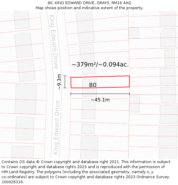 80, KING EDWARD DRIVE, GRAYS, RM16 4AQ: Plot and title map