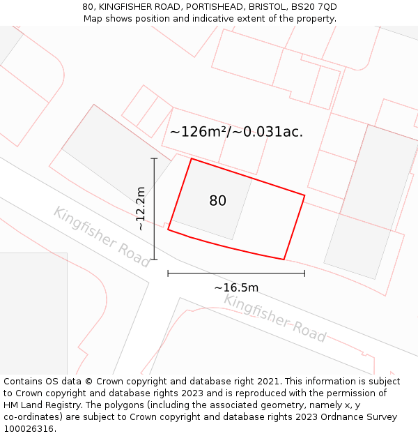 80, KINGFISHER ROAD, PORTISHEAD, BRISTOL, BS20 7QD: Plot and title map