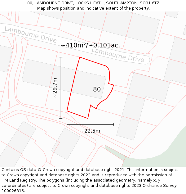 80, LAMBOURNE DRIVE, LOCKS HEATH, SOUTHAMPTON, SO31 6TZ: Plot and title map