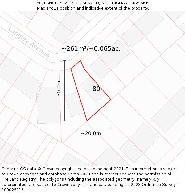 80, LANGLEY AVENUE, ARNOLD, NOTTINGHAM, NG5 6NN: Plot and title map