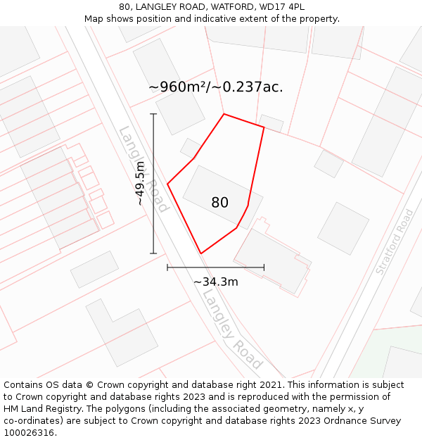 80, LANGLEY ROAD, WATFORD, WD17 4PL: Plot and title map