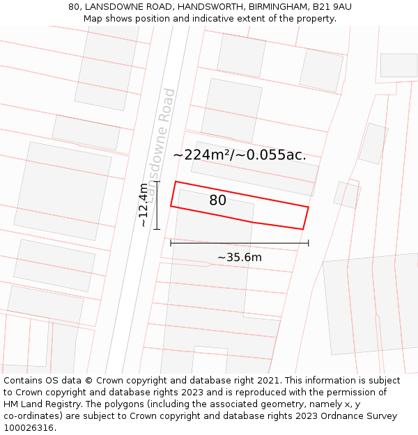 80, LANSDOWNE ROAD, HANDSWORTH, BIRMINGHAM, B21 9AU: Plot and title map