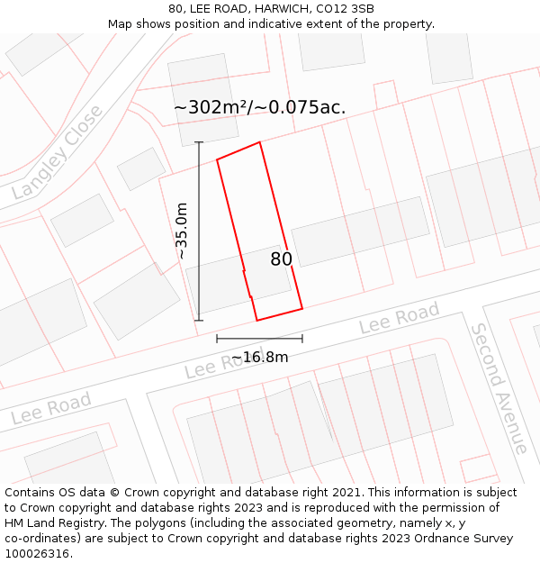 80, LEE ROAD, HARWICH, CO12 3SB: Plot and title map