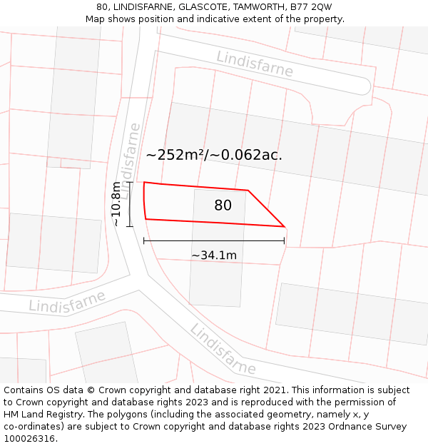 80, LINDISFARNE, GLASCOTE, TAMWORTH, B77 2QW: Plot and title map