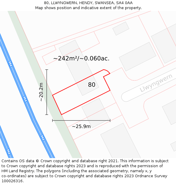 80, LLWYNGWERN, HENDY, SWANSEA, SA4 0AA: Plot and title map