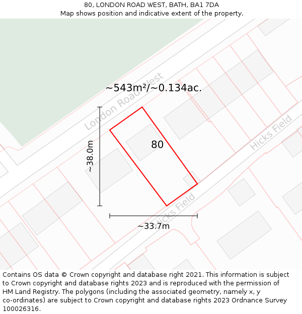 80, LONDON ROAD WEST, BATH, BA1 7DA: Plot and title map