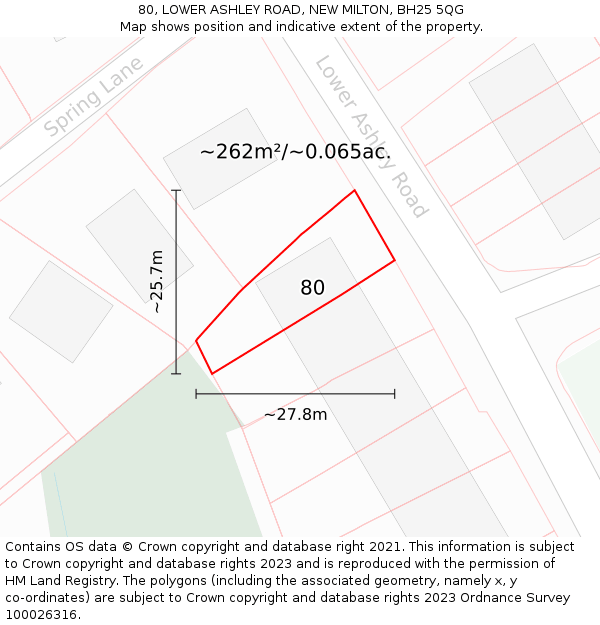 80, LOWER ASHLEY ROAD, NEW MILTON, BH25 5QG: Plot and title map