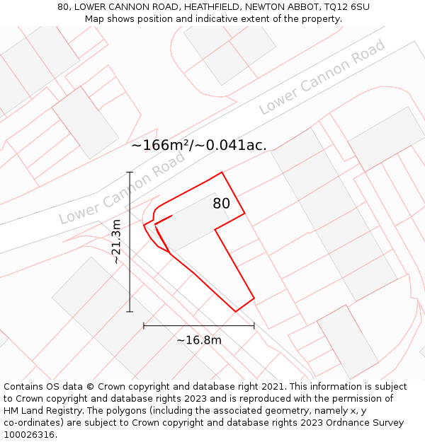 80, LOWER CANNON ROAD, HEATHFIELD, NEWTON ABBOT, TQ12 6SU: Plot and title map