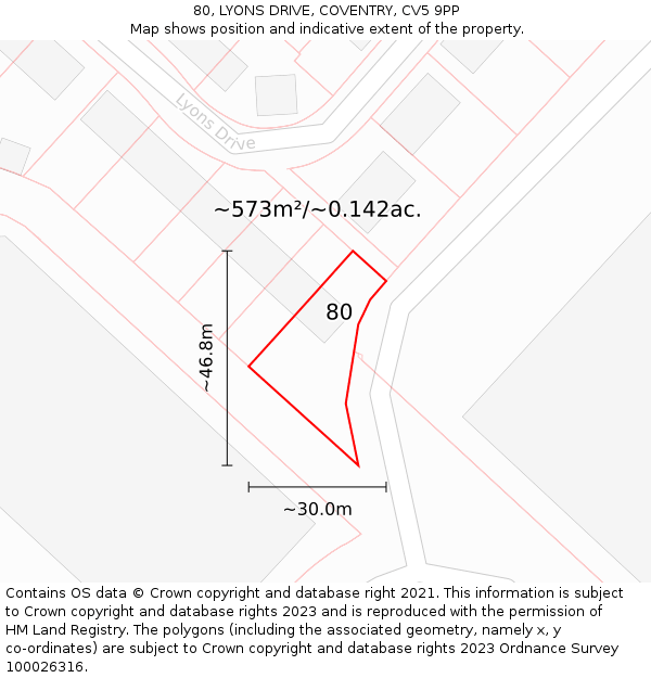 80, LYONS DRIVE, COVENTRY, CV5 9PP: Plot and title map