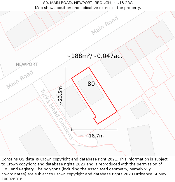 80, MAIN ROAD, NEWPORT, BROUGH, HU15 2RG: Plot and title map