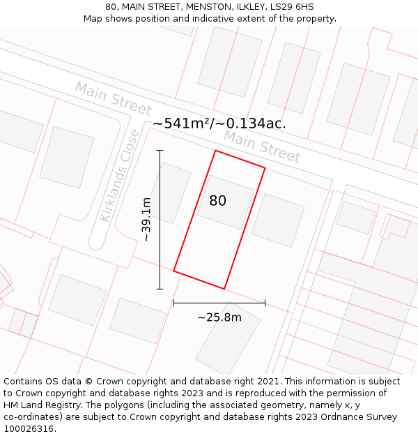 80, MAIN STREET, MENSTON, ILKLEY, LS29 6HS: Plot and title map