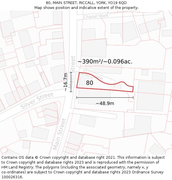 80, MAIN STREET, RICCALL, YORK, YO19 6QD: Plot and title map