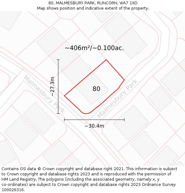 80, MALMESBURY PARK, RUNCORN, WA7 1XD: Plot and title map