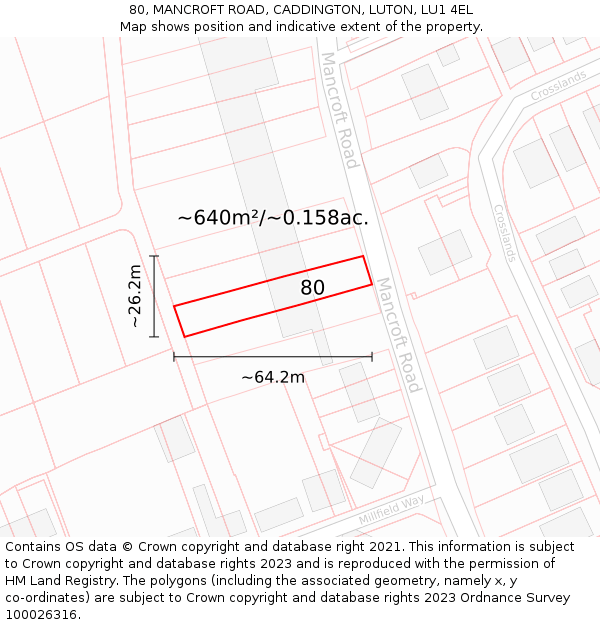 80, MANCROFT ROAD, CADDINGTON, LUTON, LU1 4EL: Plot and title map