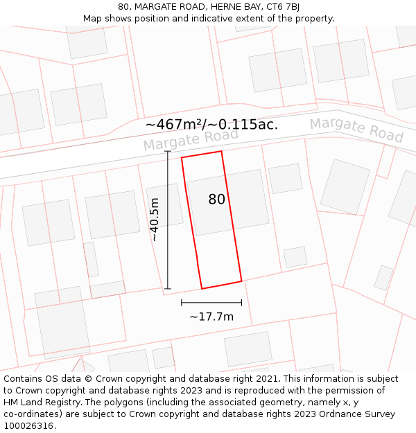 80, MARGATE ROAD, HERNE BAY, CT6 7BJ: Plot and title map