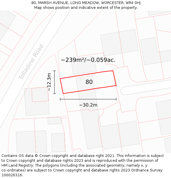 80, MARSH AVENUE, LONG MEADOW, WORCESTER, WR4 0HJ: Plot and title map